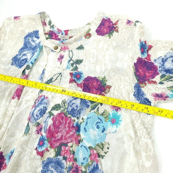 Jodifl Floral Tunic Top Flowy Size S Lightweight 3/4 Sleeve Pockets Peasant Blue - Picture 10 of 14